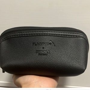 Shinola navy leather business class travel kit